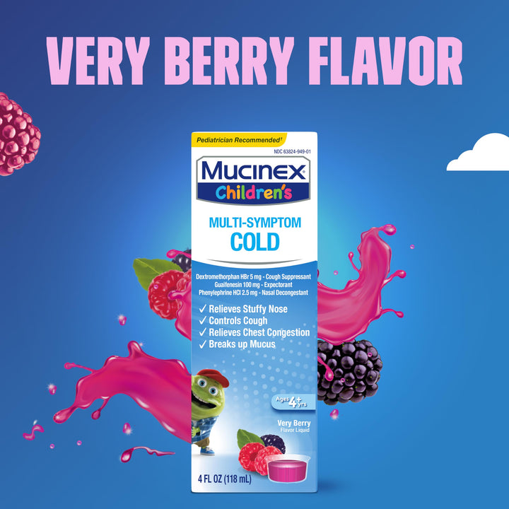 Mucinex Children's Multi-Symptom Cold Medicine, Very Berry, 4 fl oz