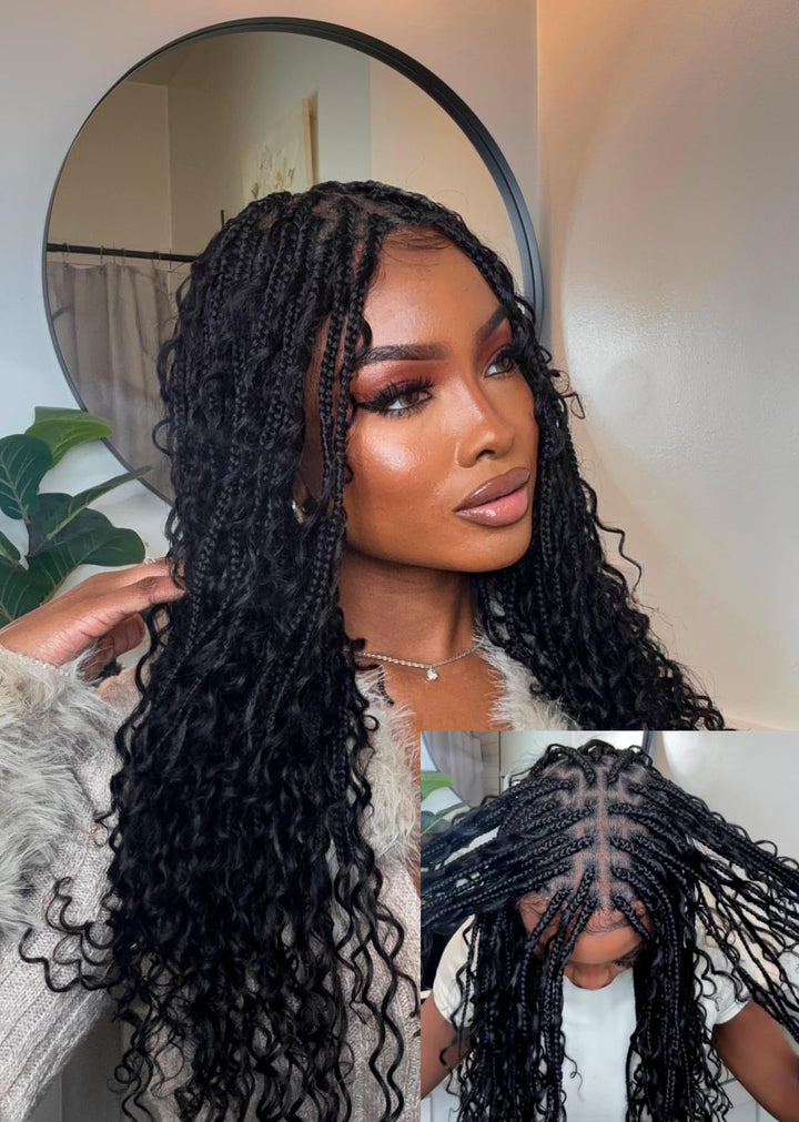 JALIZA Boho Curls Box Braided Wig, Black 1B, 24 Inch