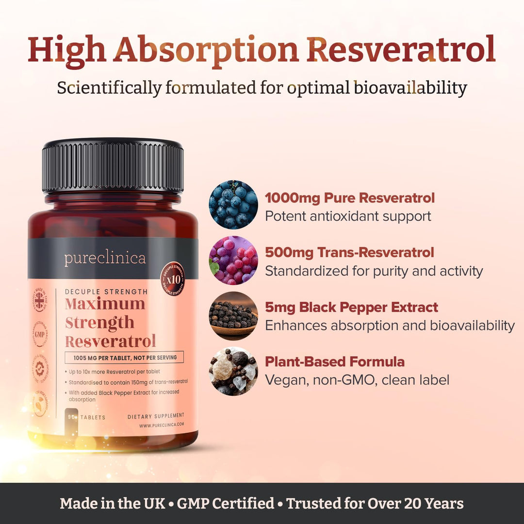 Pureclinica Resveratrol 1000 mg, 90 Count