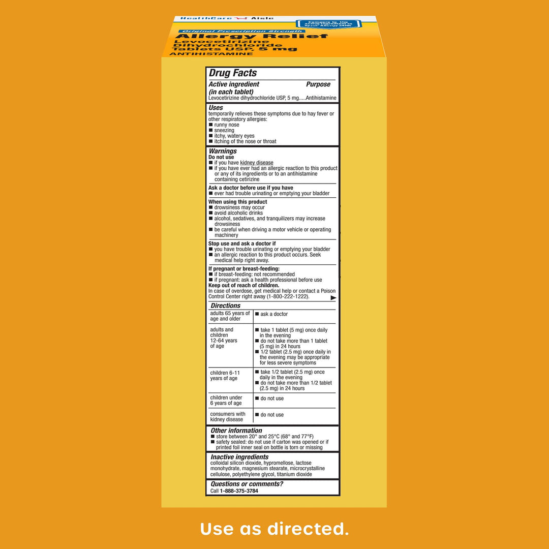 HealthCareAisle Levocetirizine Dihydrochloride Tablets USP, 5 mg, 80 Count