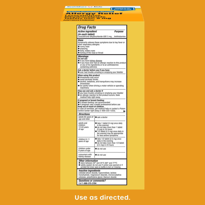 HealthCareAisle Levocetirizine Dihydrochloride Tablets USP, 5 mg, 80 Count