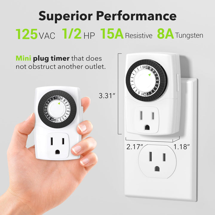 BN-LINK Indoor Mini Mechanical Outlet Timer, 3-Prong, 2-Pack