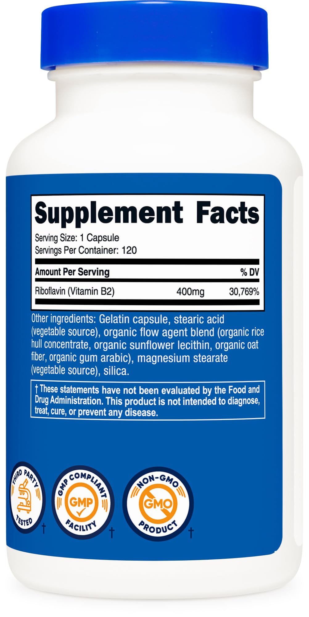 Nutricost Vitamin B2 Riboflavin, 400 mg, 120 Count