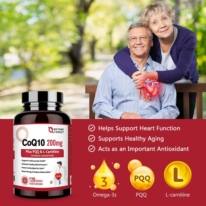 NATURE TARGET CoQ10 With PQQ L-Carnitine And Omega-3, 200 mg, 120 Count