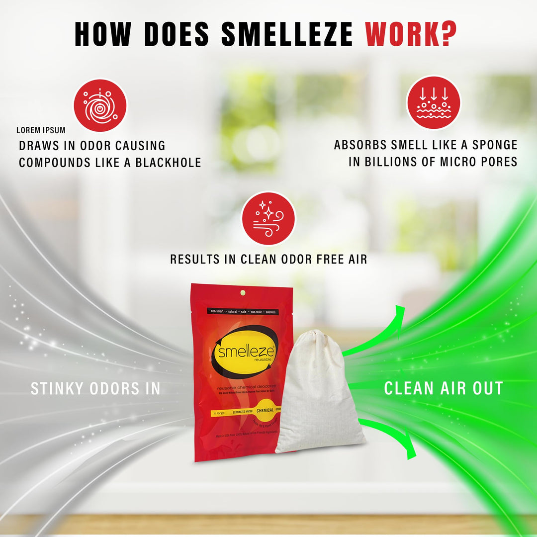SMELLEZE Chemical Odor Eliminator Deodorizer Pouch, 150 sqft