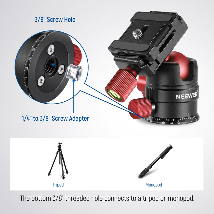 NEEWER GM28 Tripod Head, 360 Degree Rotating Panoramic Ball Head, 5 kg