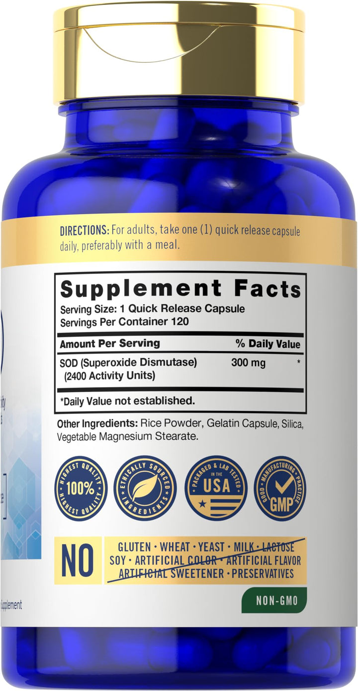 Carlyle Superoxide Dismutase Capsules, 300 mg, 120 Count