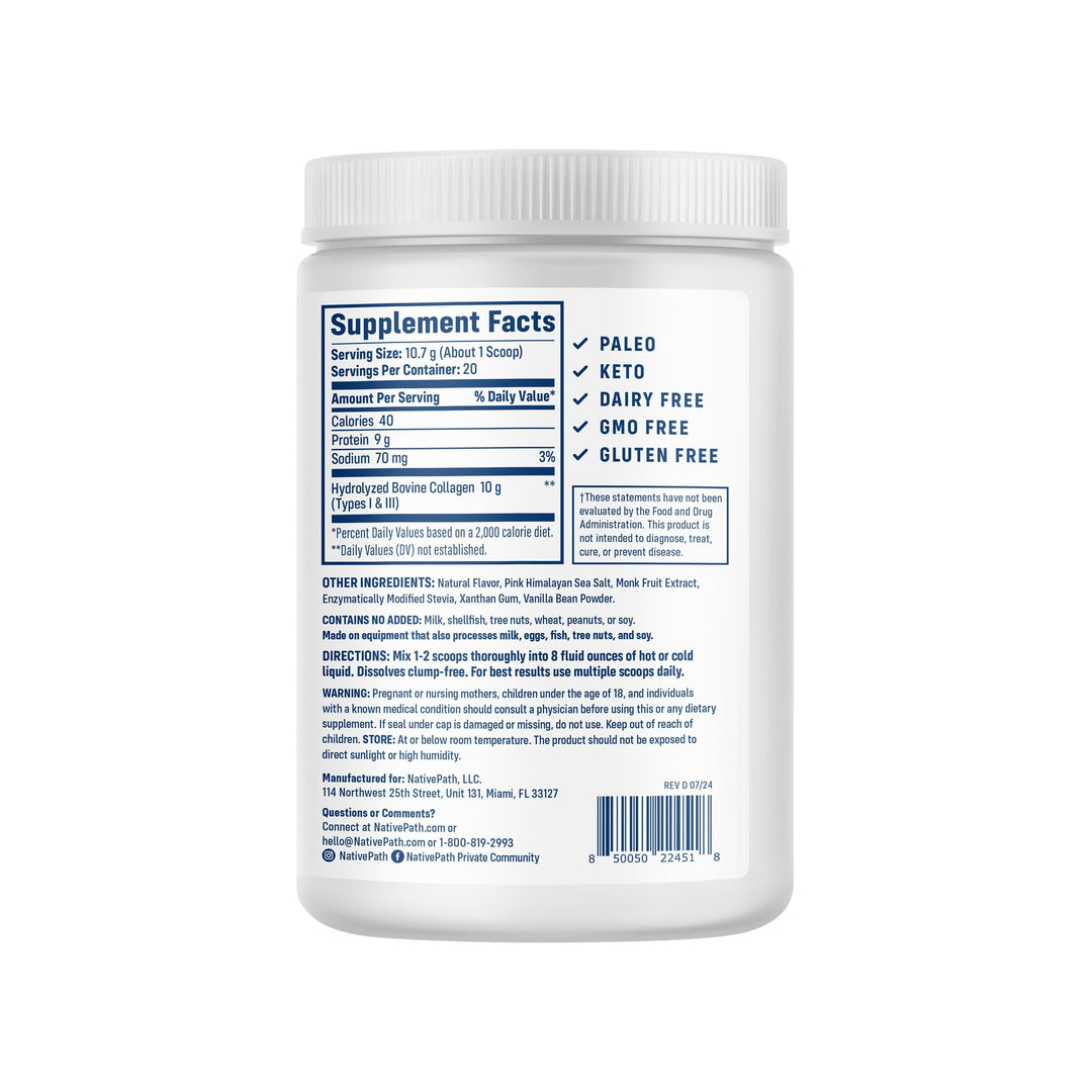 NativePath Collagen Peptides Powder, Unflavored, 1 lb