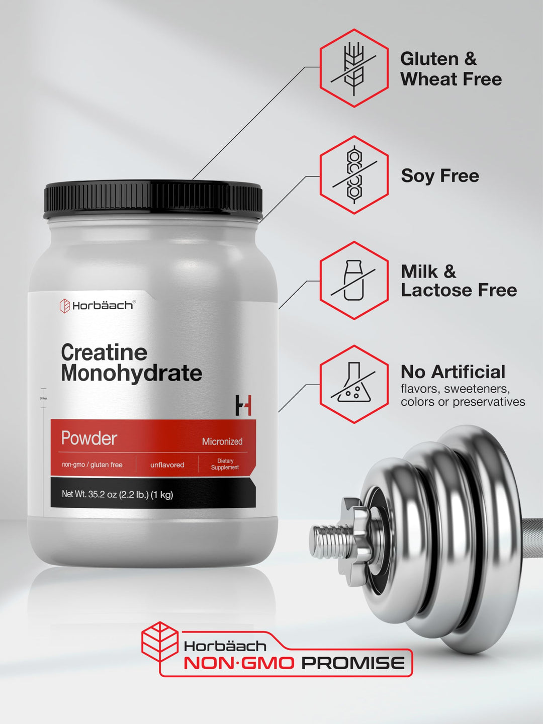 Horbäach Creatine Monohydrate Powder, Unflavored, 2.2 lb