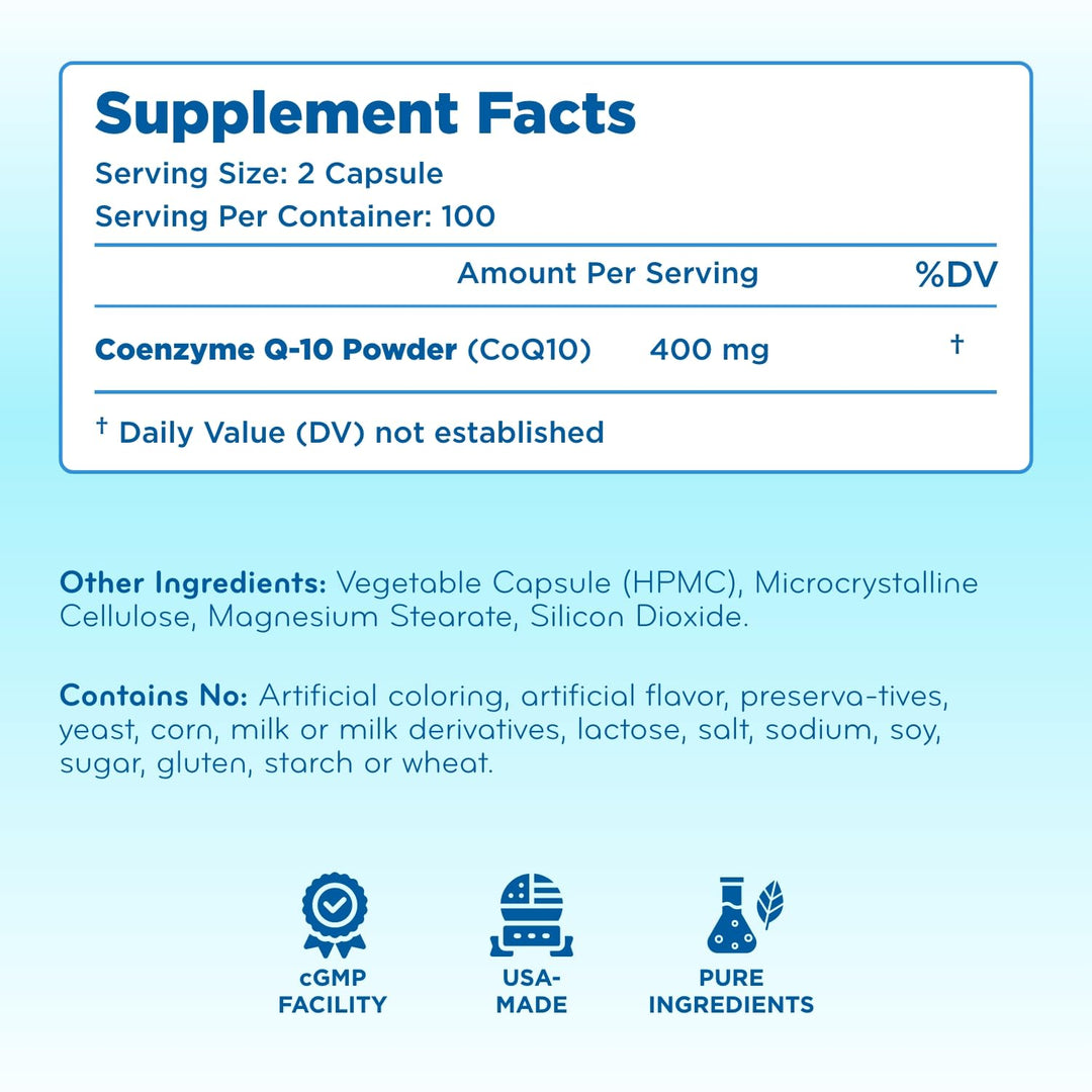 Clear Formulas CoQ10 Ubiquinone Capsules, 400 mg, 100 Count