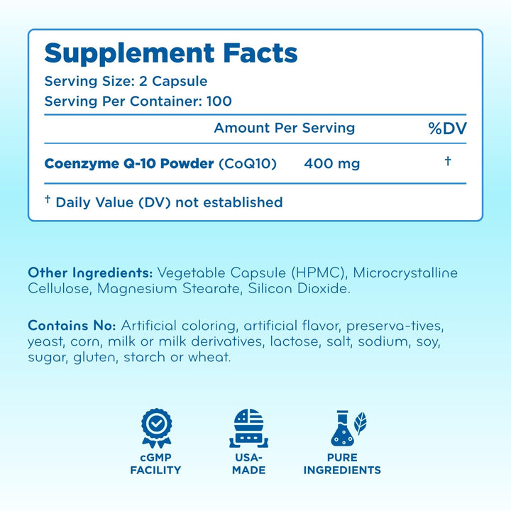 Clear Formulas CoQ10 Ubiquinone Capsules, 400 mg, 100 Count