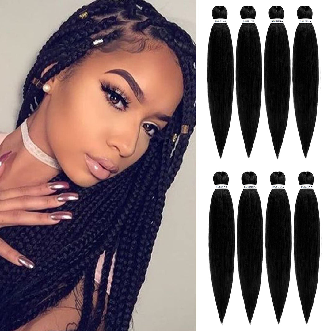 ROSDINA Pre Stretched Braiding Hair, Jet Black, 26 In, 8 Count