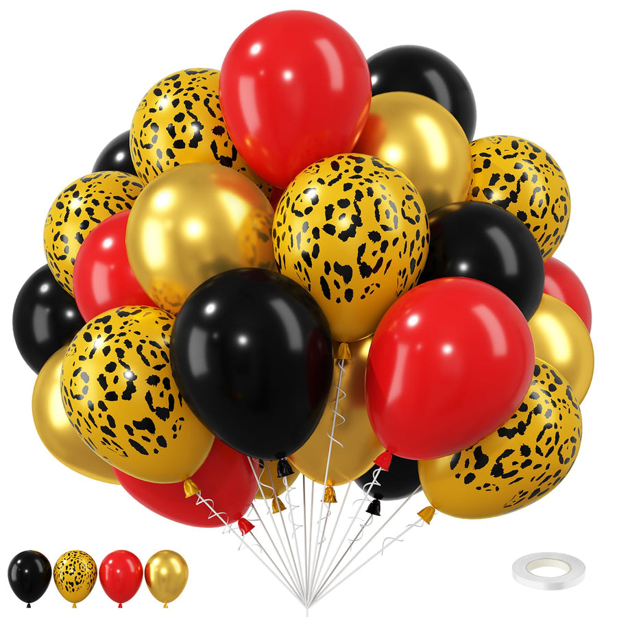 Vibzox Cheetah Balloons, Red Black Gold, 12 Inch