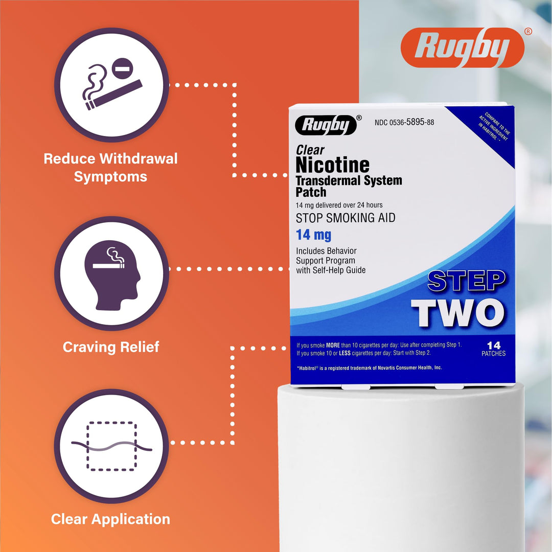 RUGBY LABORATORIES Clear Nicotine Patches, 14 mg, 14 Count