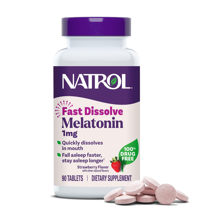 Natrol Melatonin Fast Dissolve Tablets, Strawberry, 1 mg, 90 Count