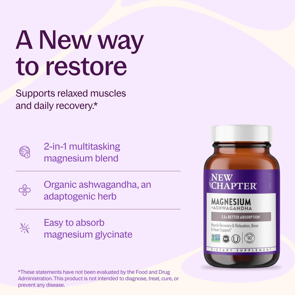 New Chapter Magnesium Glycinate With Ashwagandha, 325 mg, 90 Count