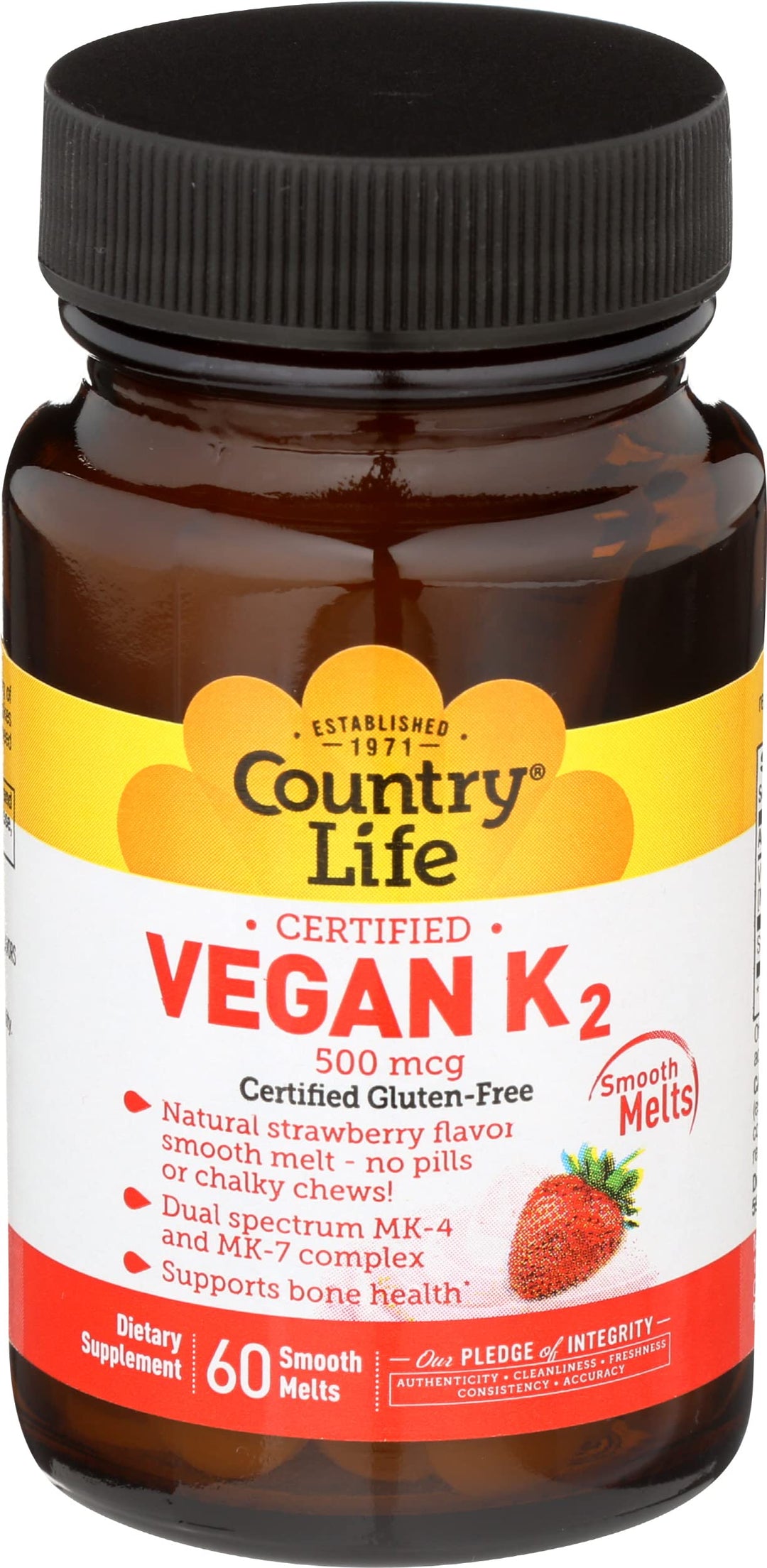 Country Life Vegan K2 Melts, 500 mcg, 60 Count