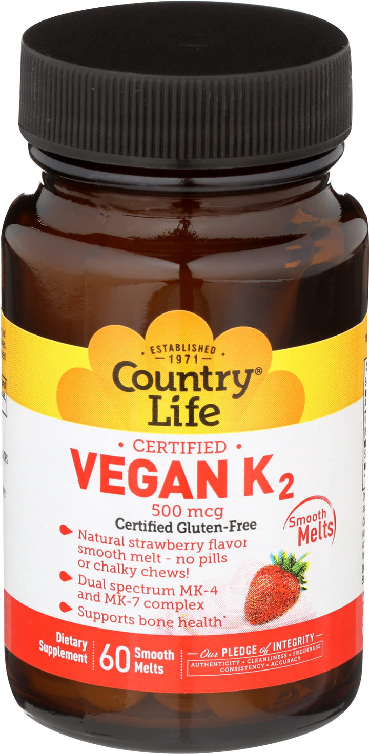 Country Life Vegan K2 Melts, 500 mcg, 60 Count