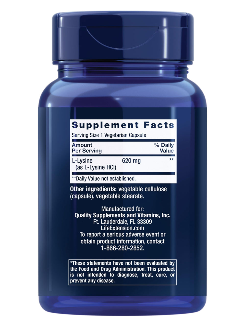 Life Extension L-Lysine, 620 mg, 100 Count