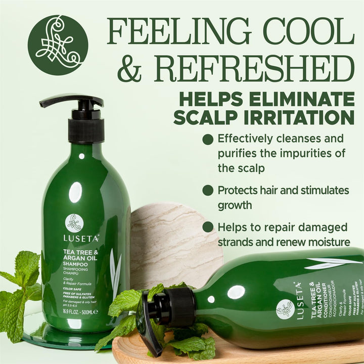 Luseta Tea Tree And Argan Oil Detangling Shampoo And Conditioner Set, 16.9 fl oz, Pack of 2