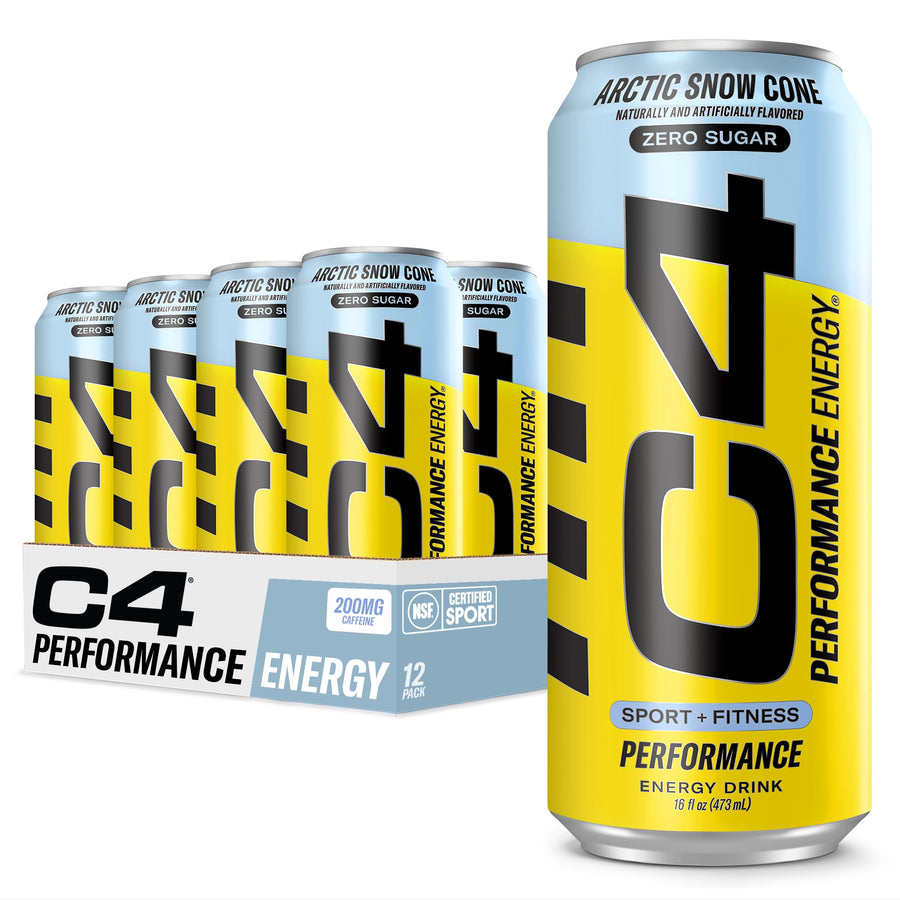 C4 Energy Carbonated Zero Sugar Drink, Arctic Snow Cone, 16 fl oz, Pack of 12