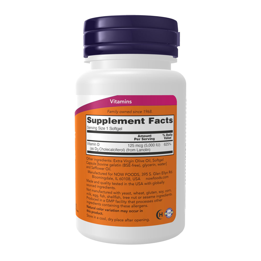 NOW Vitamin D-3, 5000 IU, 240 Count