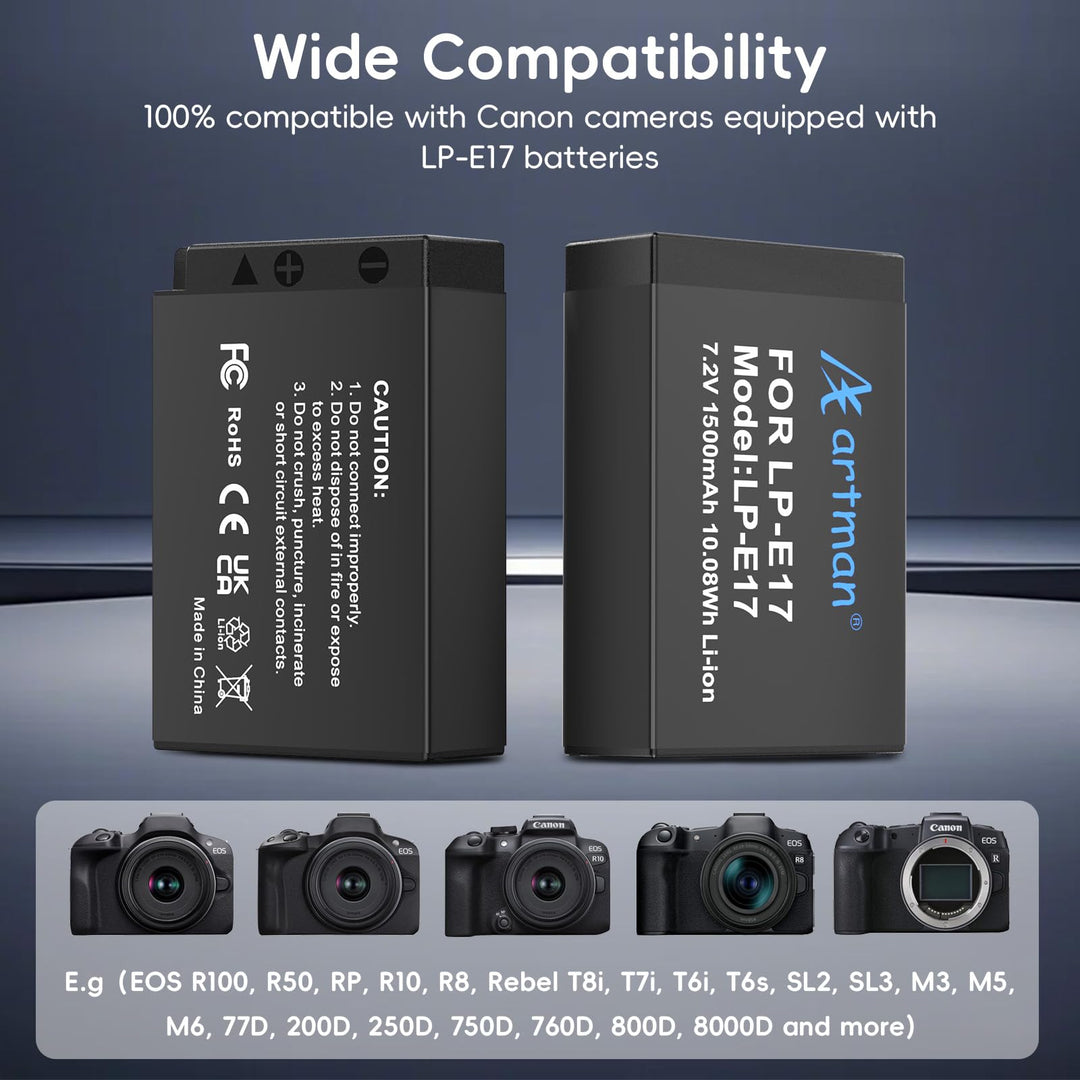 A Artman LP-E17 Battery and Charger, 1500mAh, 2 Count