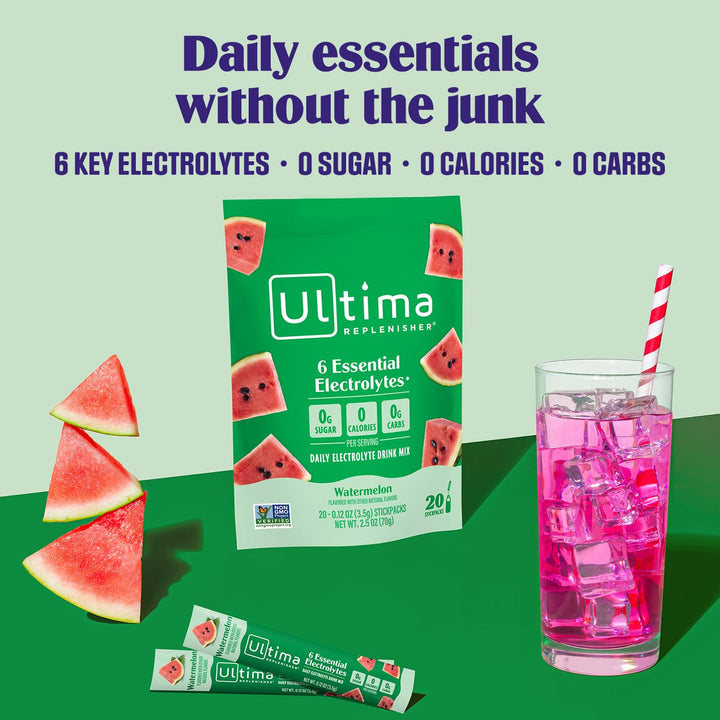 Ultima Replenisher Electrolyte Hydration Drink Mix, Watermelon, 20 Count
