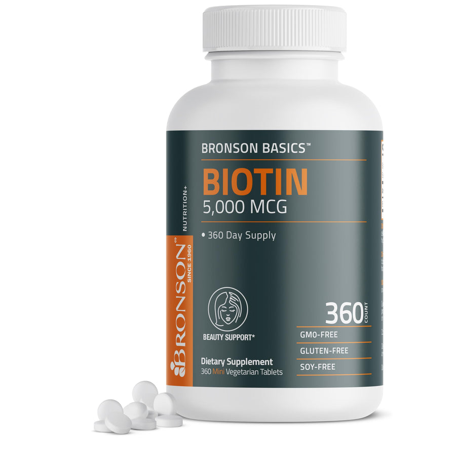 Bronson Biotin Tablets, 5000 mcg, 360 Count