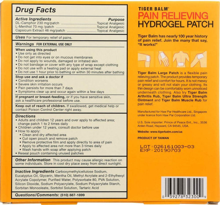 Tiger Balm Pain Relieving Patch, Large, 4 Count