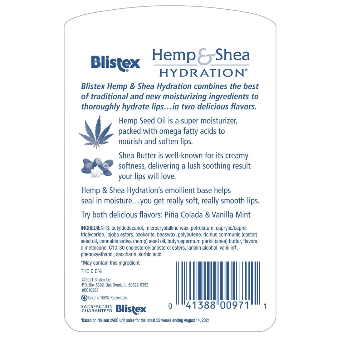 Blistex Hemp And Shea Hydration Lip Balm, 2 Count