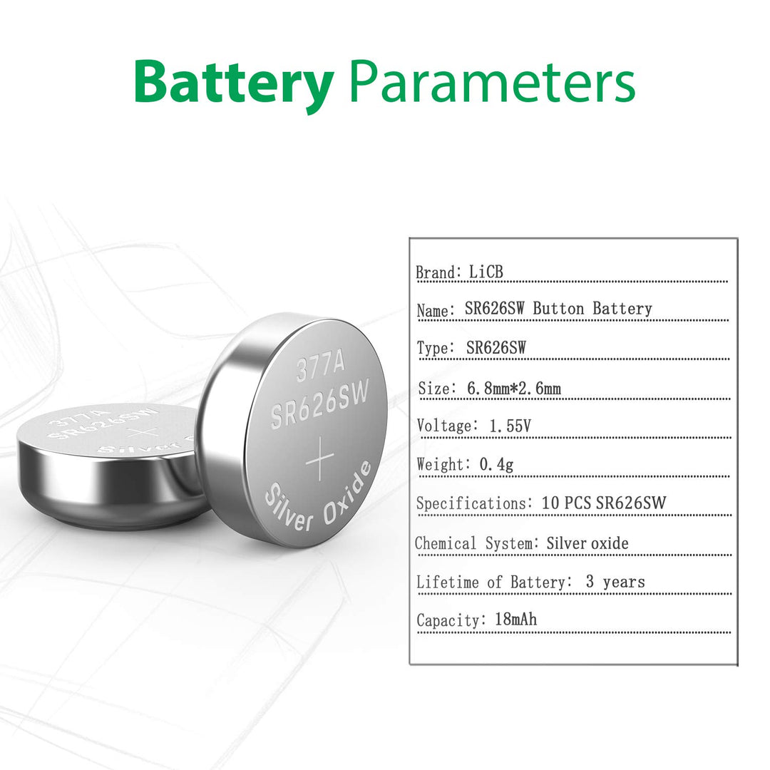 LiCB 377 Button Cell Watch Batteries, 10 Count