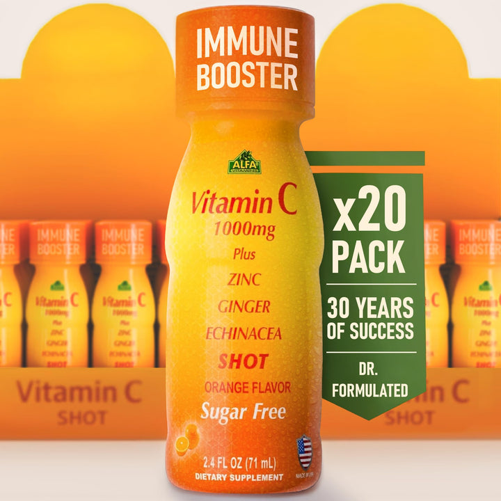 ALFA VITAMINS Vitamin C Shot, Orange, 1000 mg, 20 Count