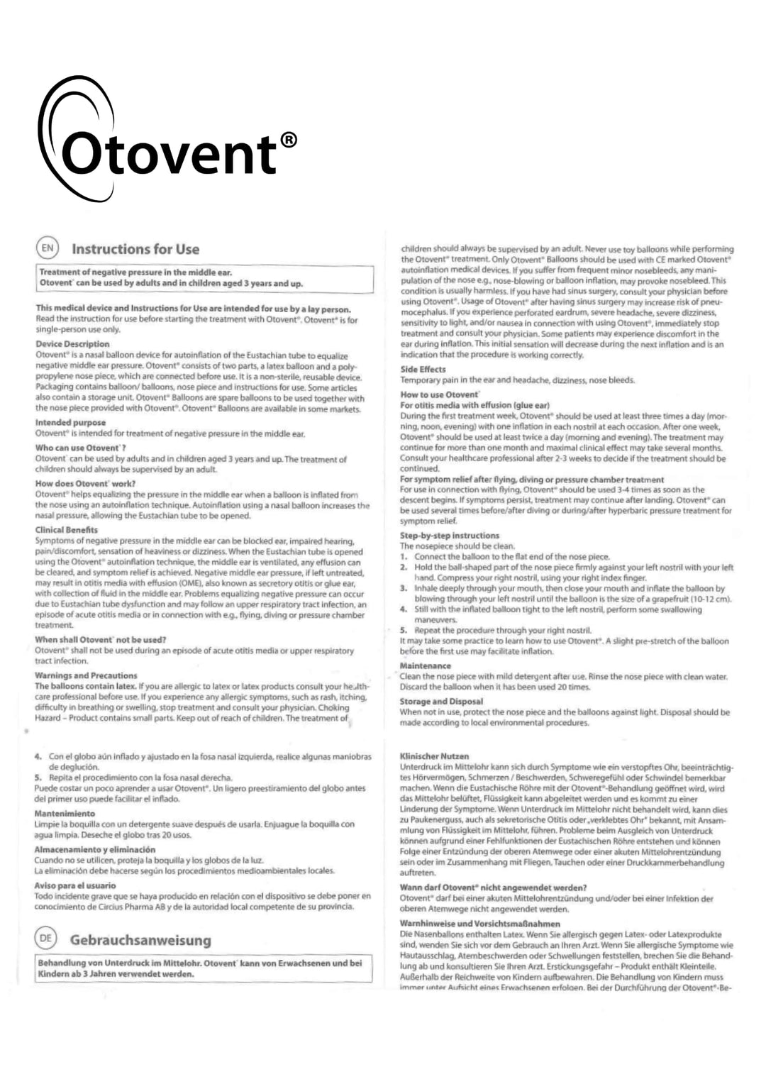 Otovent Autoinflation Device, Ear Treatment