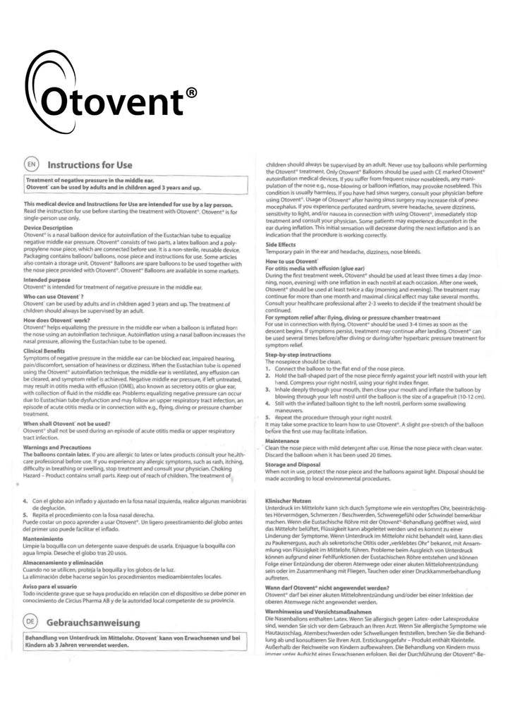 Otovent Autoinflation Device, Ear Treatment
