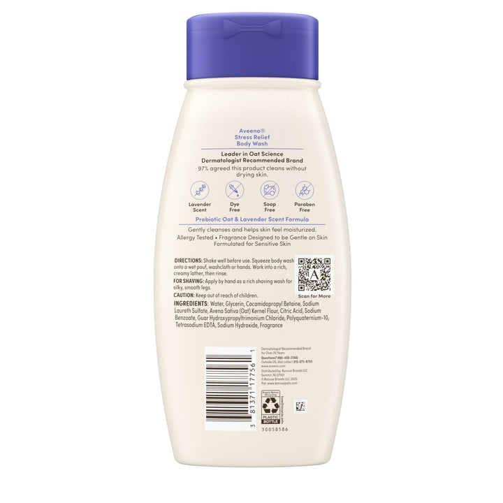 Aveeno Stress Relief Body Wash, Lavender, 18 fl oz