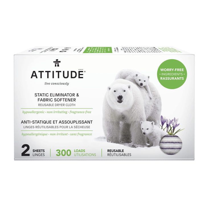 ATTITUDE Static Eliminator Cloths And Softeners, Fragrance Free, 300 Loads