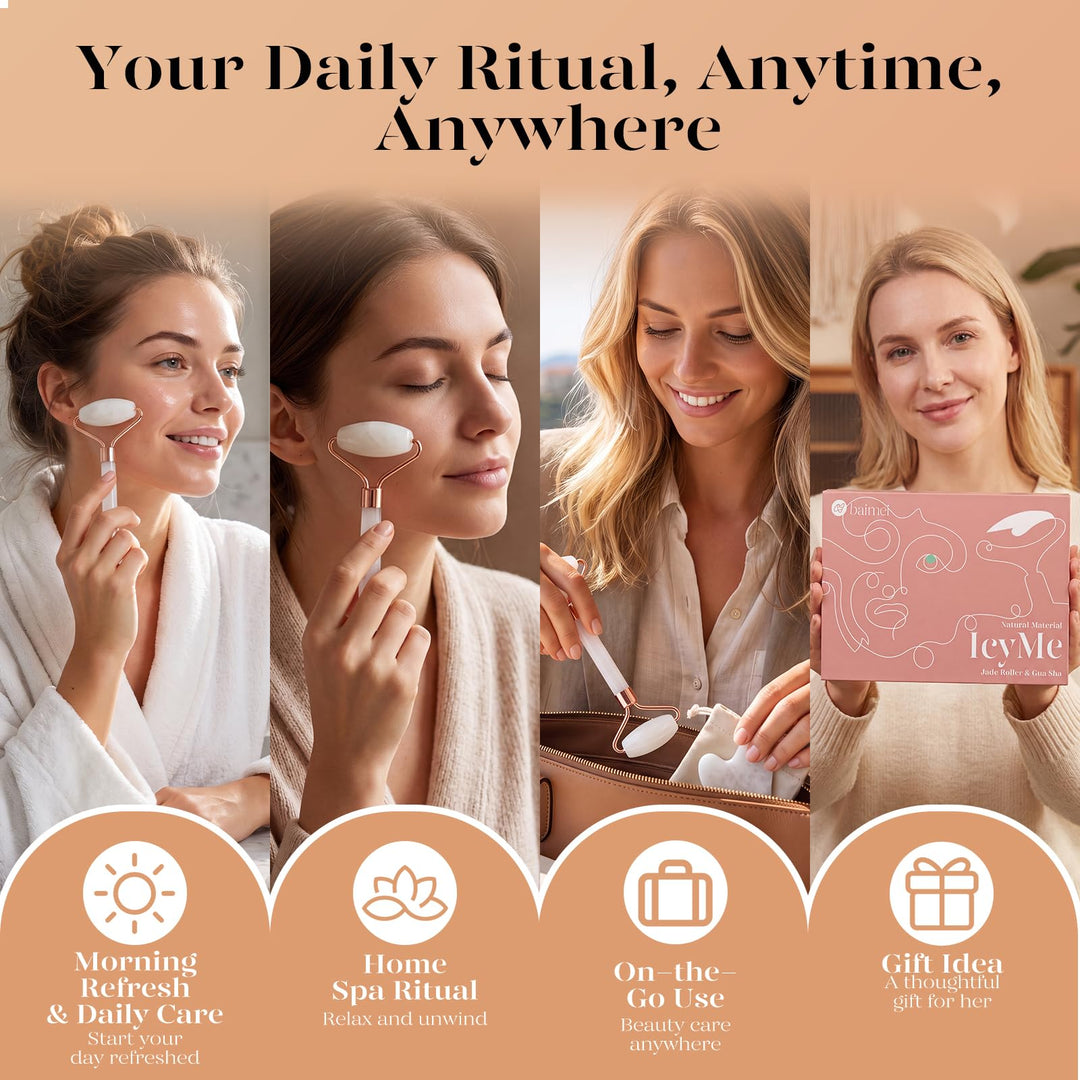 BAIMEI IcyMe Jade Roller and Gua Sha Facial Tool Set