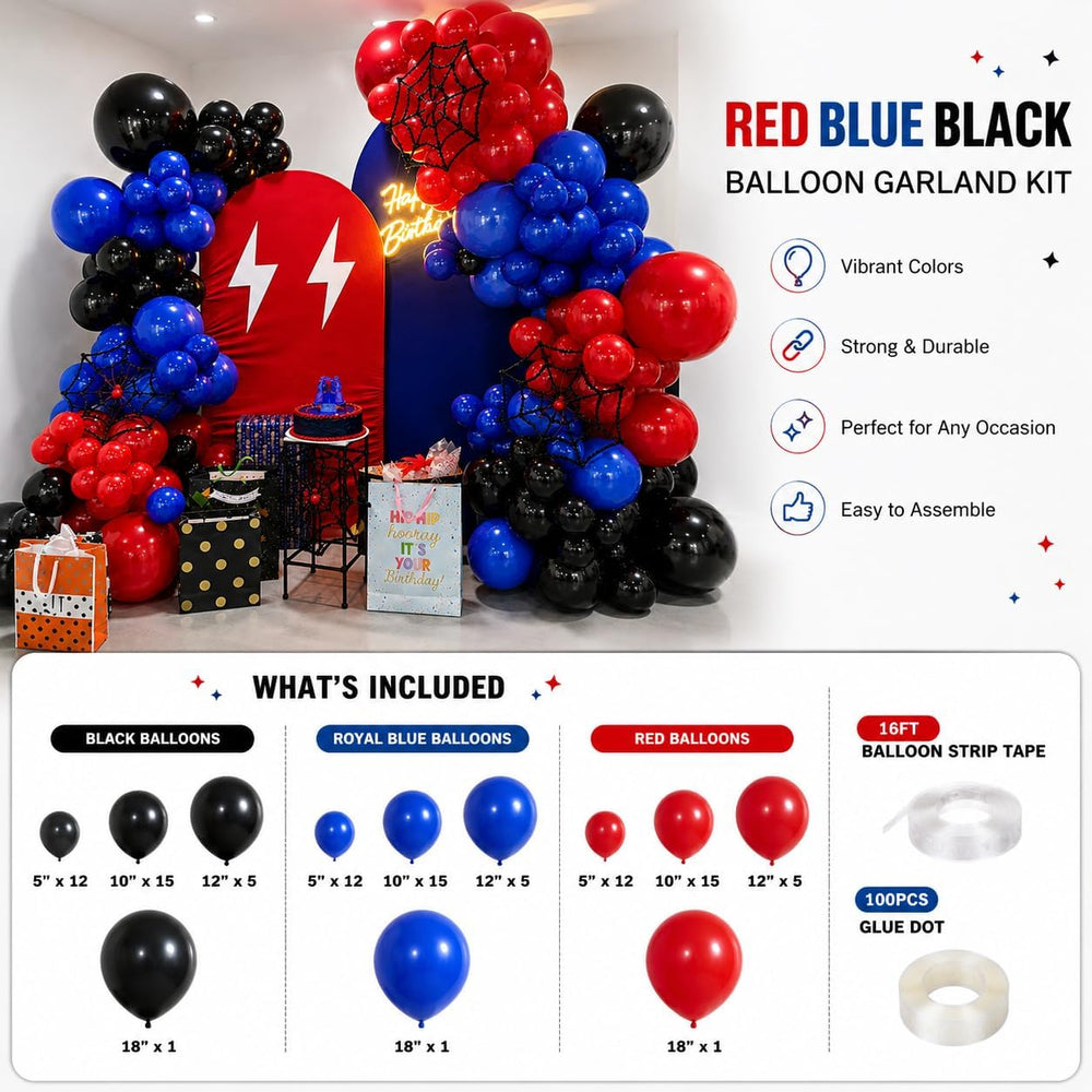 Togvu Balloon Arch Kit, Blue Black Red, 101 Count