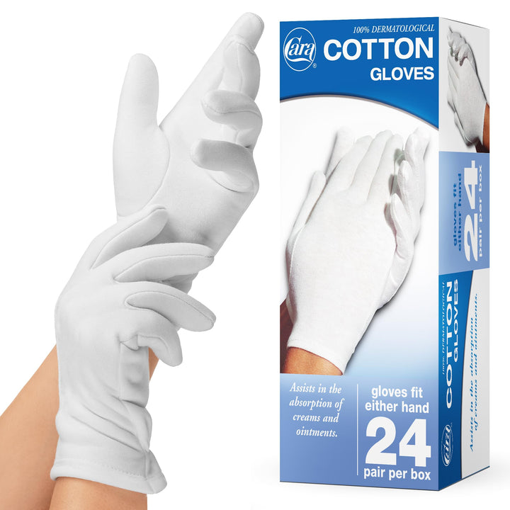CARA Moisturizing Eczema Cotton Gloves, Large, 24 Count, Pack of 24
