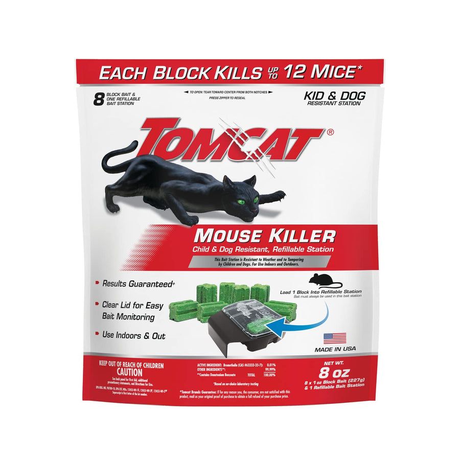 Tomcat Mouse Killer Child and Dog Resistant Refillable Station, 1 Station and 8 Bait Block Refills