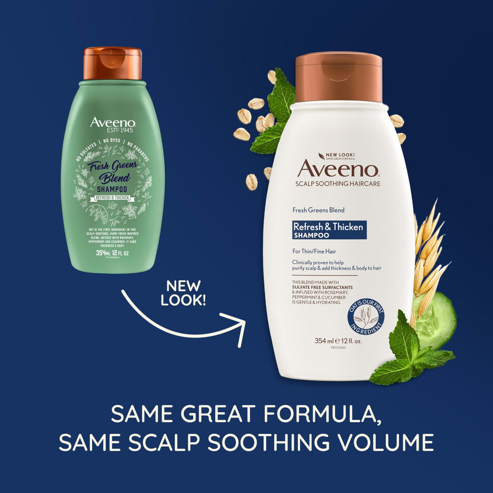 Aveeno Fresh Greens Blend Sulfate-Free Shampoo, Rosemary Peppermint Cucumber, 12 fl oz