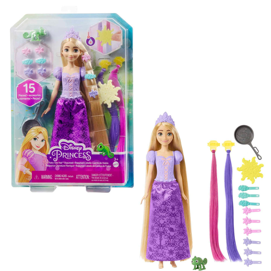 Mattel Disney Princess Rapunzel Fashion Doll, 2 Color-Change Hair Extensions & 10 Hairstyling Pieces