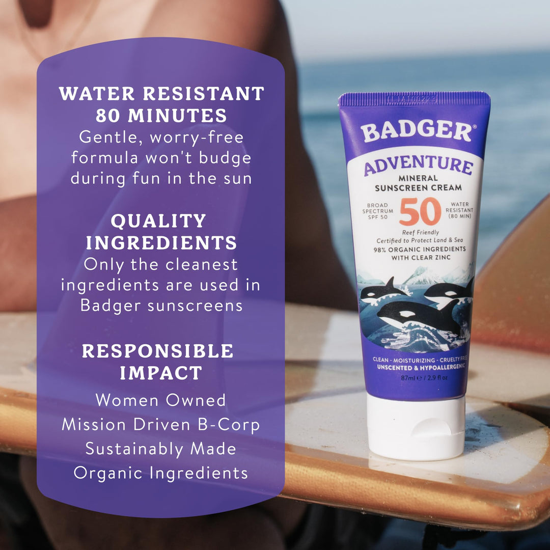 Badger Mineral Sunscreen SPF 50, Unscented, 2.9 fl oz