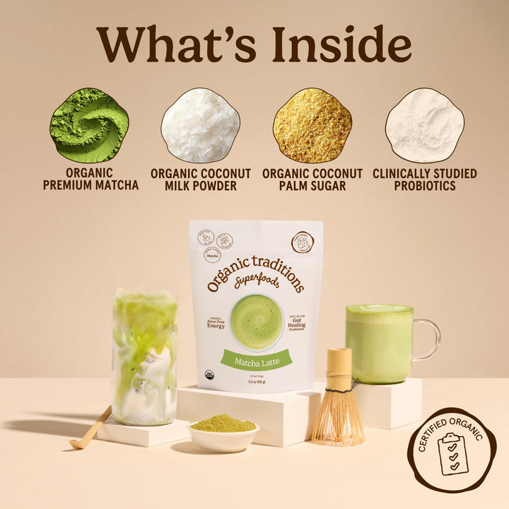 Organic Traditions Matcha Latte Powder, Instant, 5.3 oz
