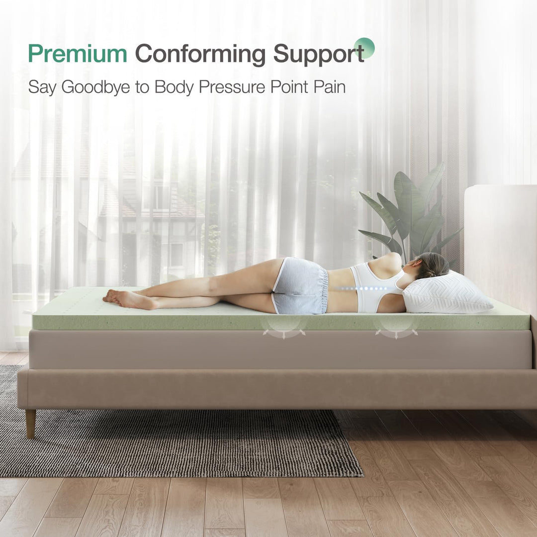 Novilla Gel Memory Foam Mattress Topper, Green, Queen