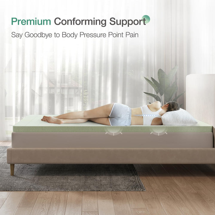 Novilla Gel Memory Foam Mattress Topper, Green, Queen