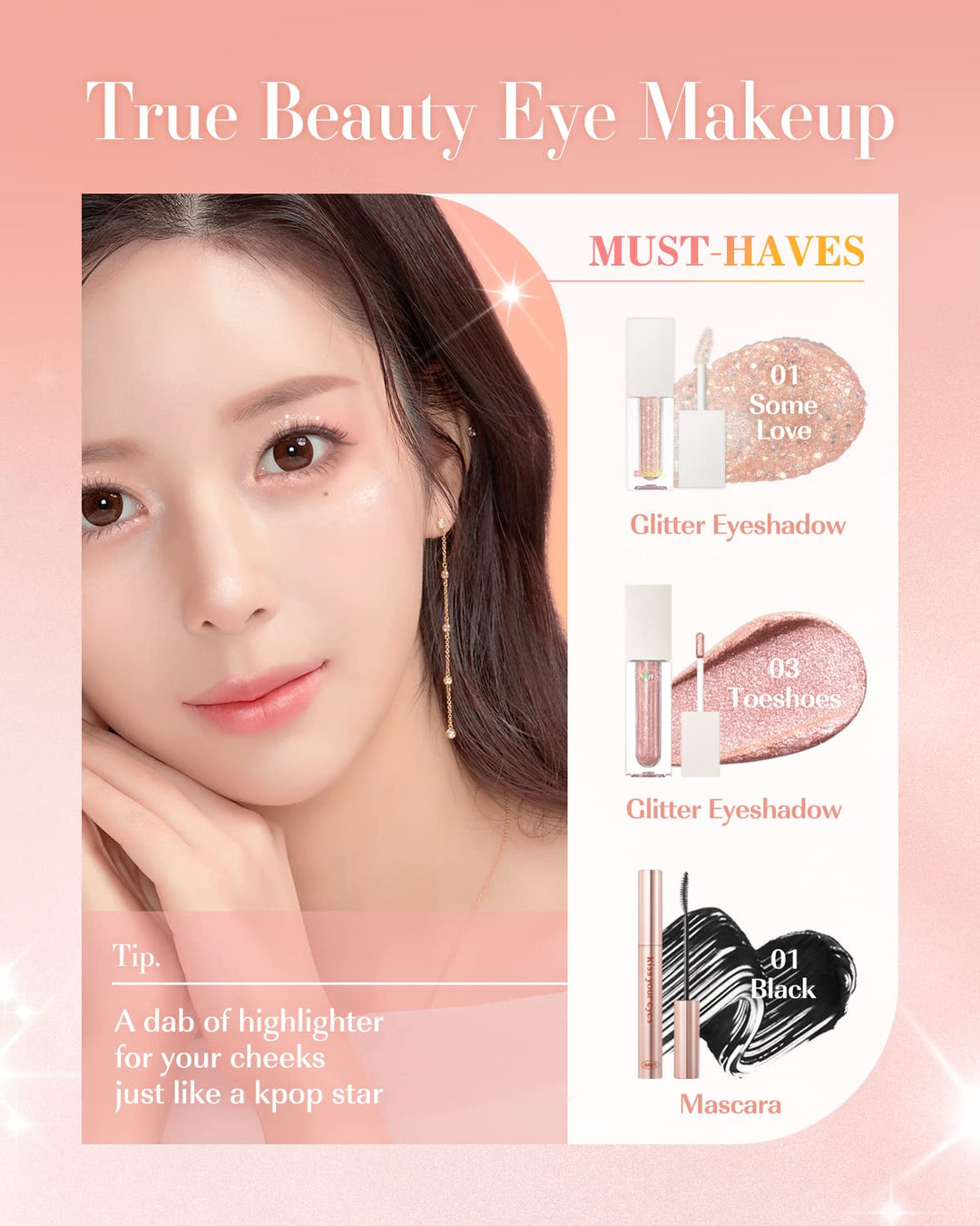 AMTS Webtoon True Beauty, Liquid Pink Gold Chunky Glitter Eyeshadow