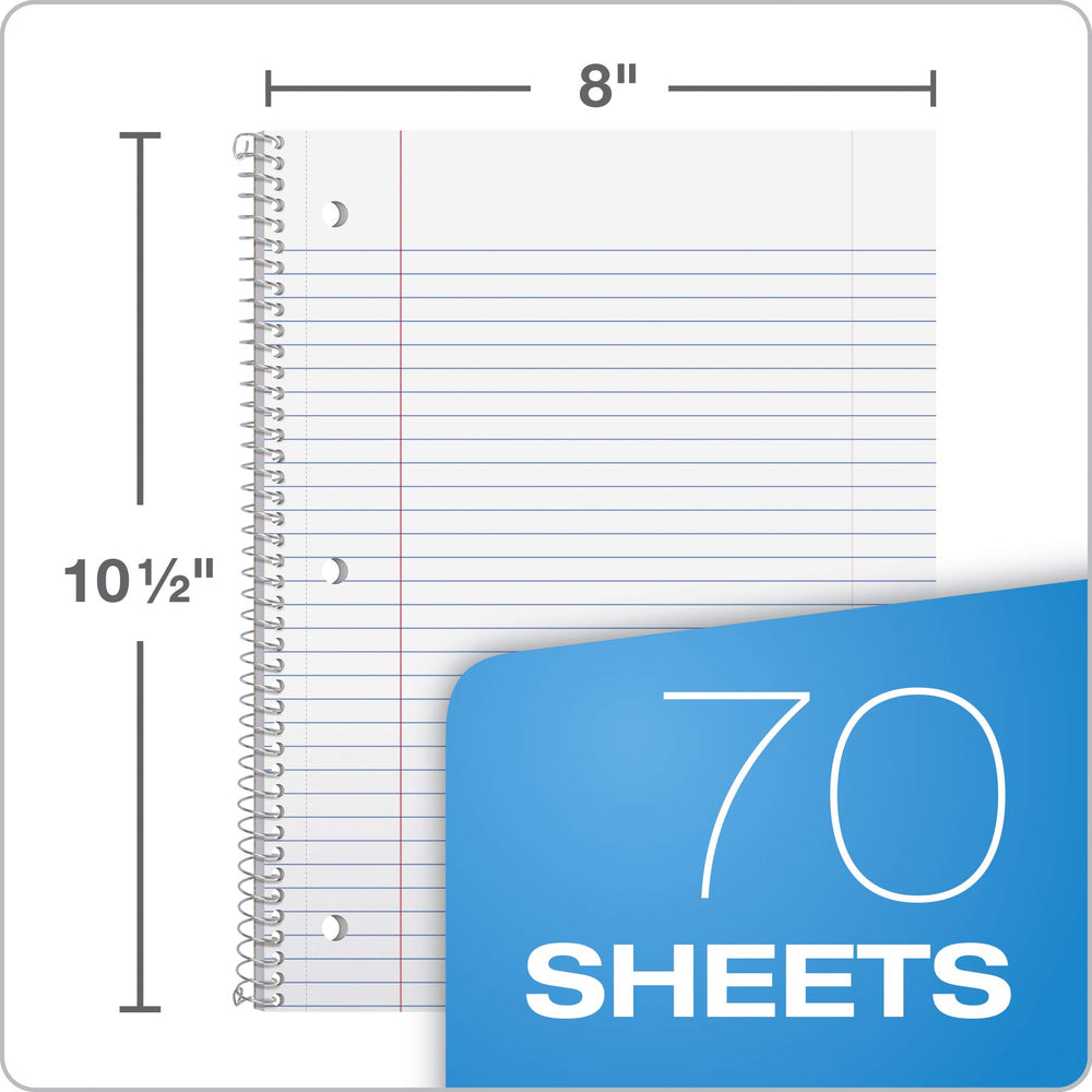 Oxford Spiral Notebook, 1 Subject, College Ruled, 6 Count, 8 x 10-1/2 in, Assorted Colors