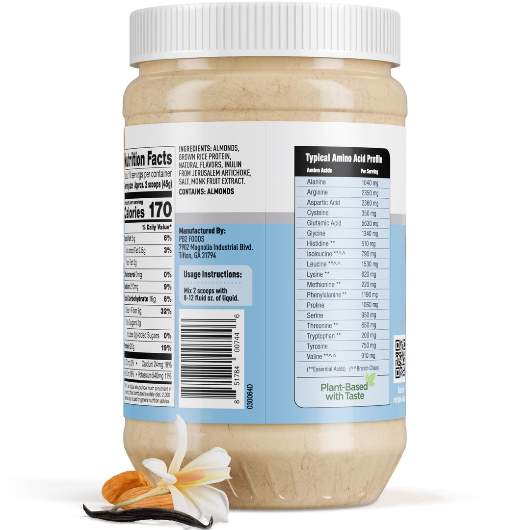 PB2 Performance Almond Plant Based Vegan Protein Powder, Almond with Madagascar Vanilla, 1 lb